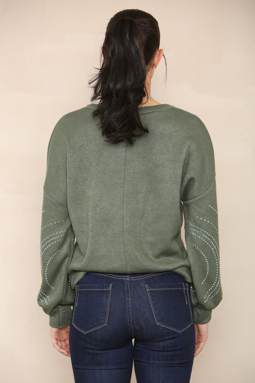 DIAMANTE SLEEVE DETAIL KNIT JUMPER KHAKI