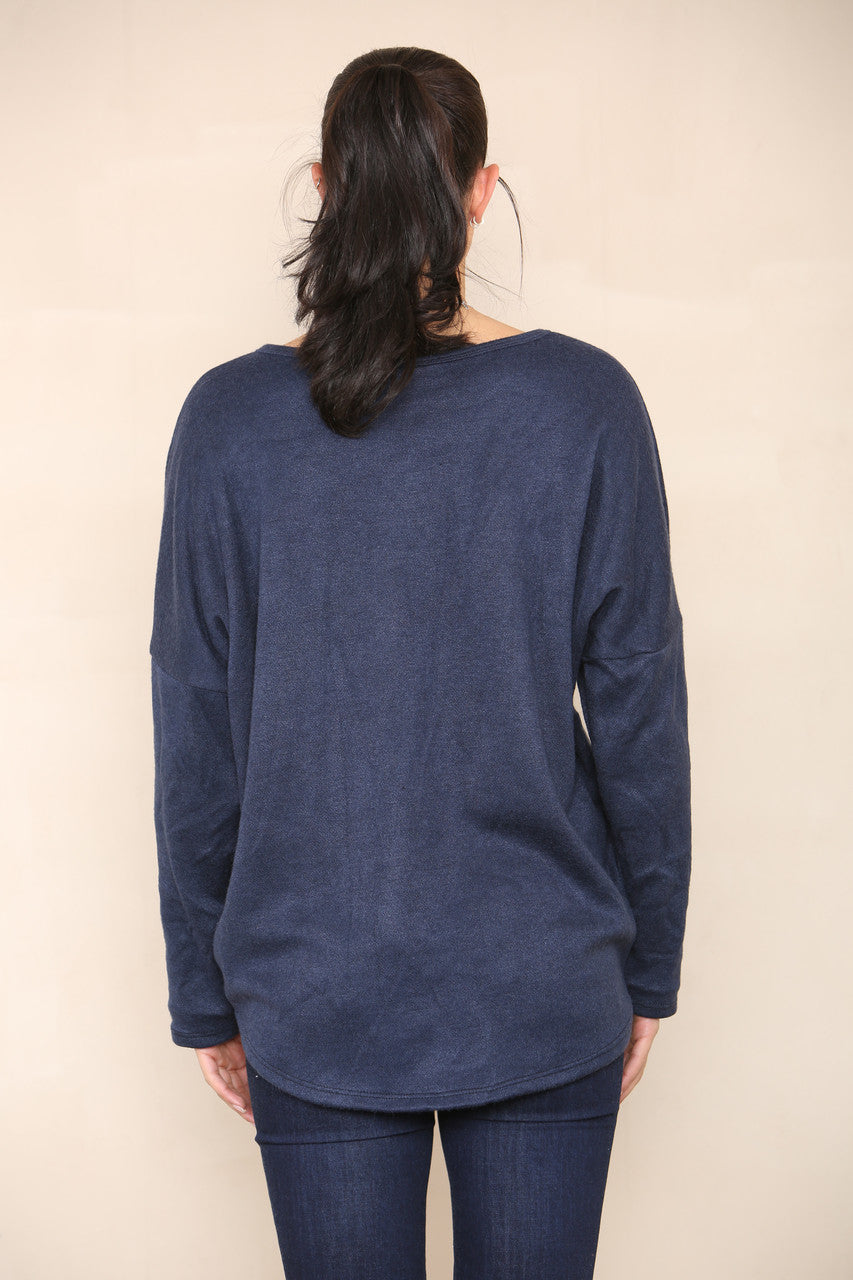 DIAMANTES SHOULDER DETAIL KNIT JUMPER NAVY