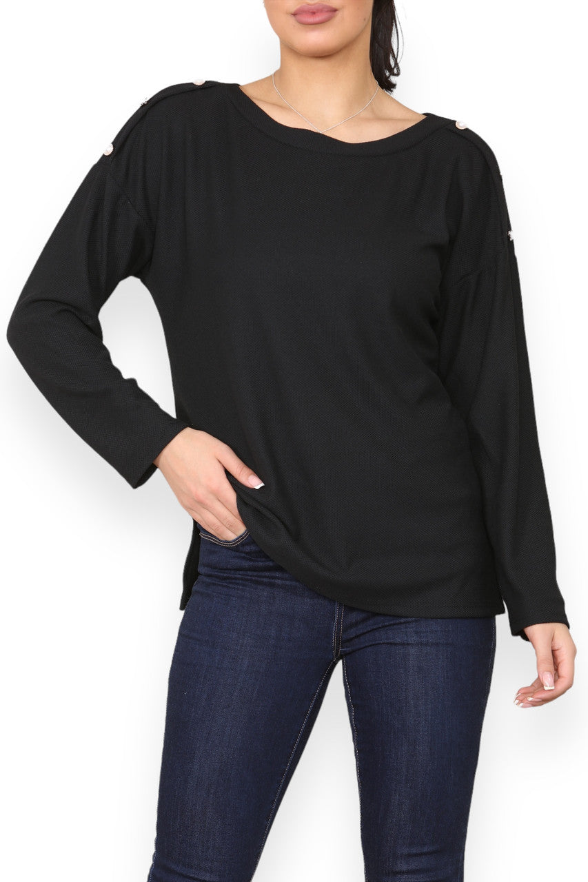 PEARL SHOULDER DETAIL TOP BLACK