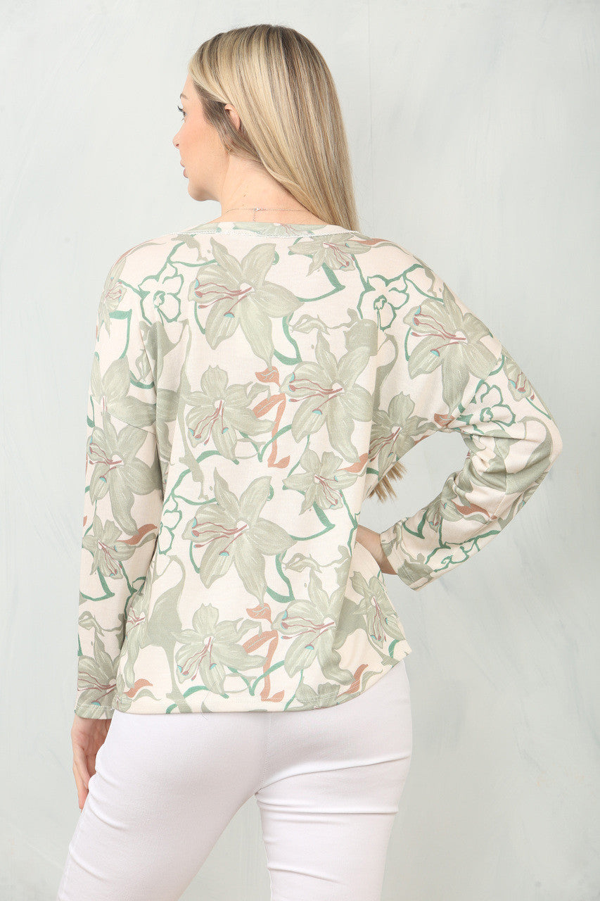 LILY PRINT BLOUSE MET LANGE MOUWEN - KAKI
