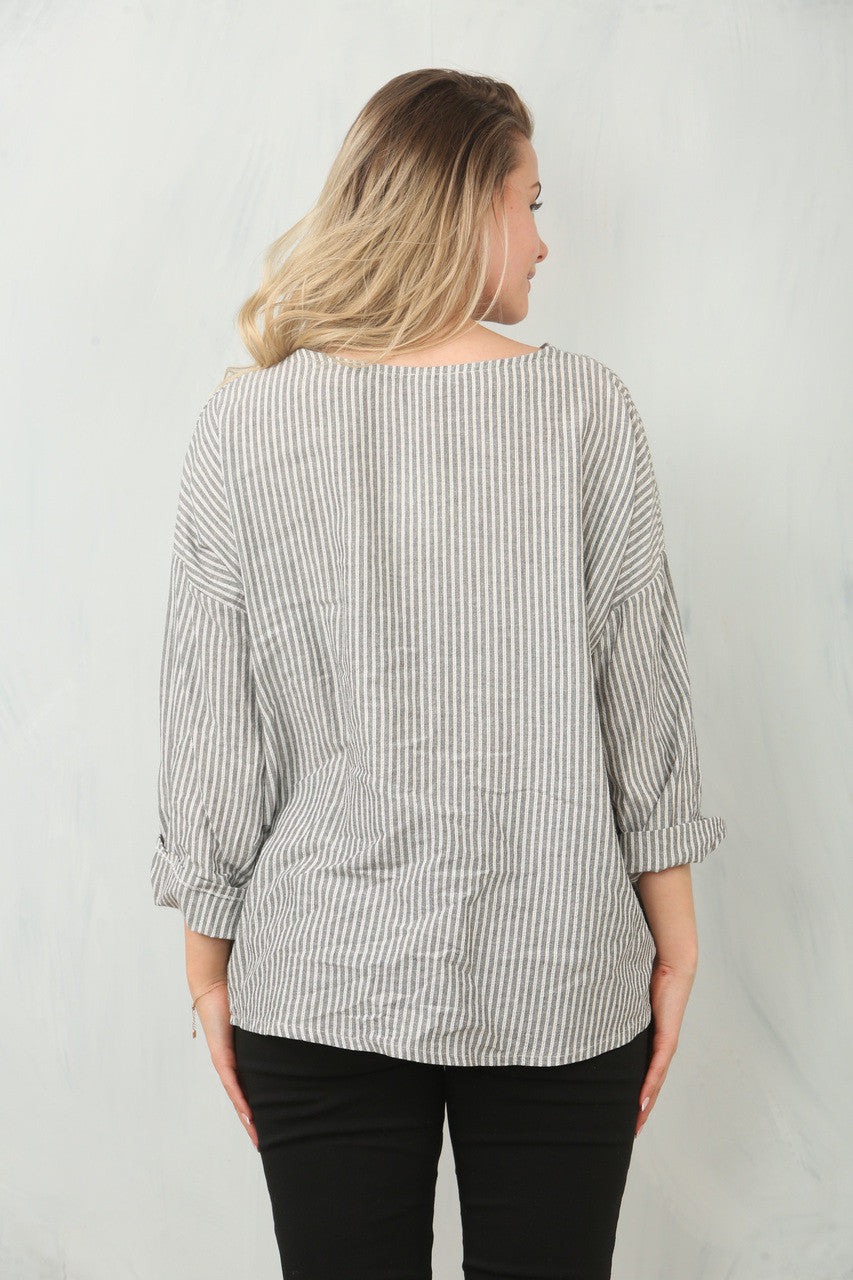 NAALDSTREEP V-HALS BLOUSE TOP - HOUTKOOL