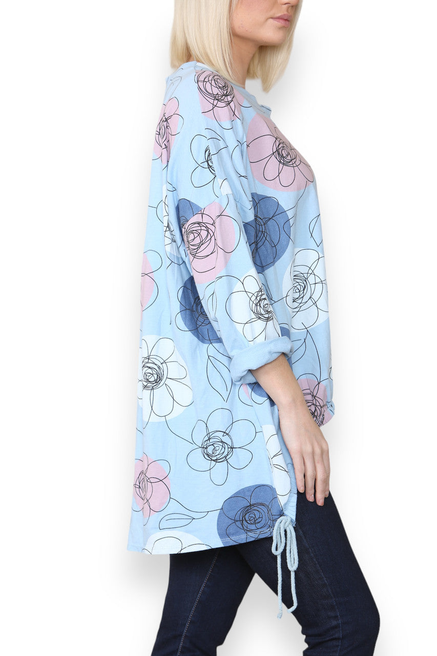 FLORAL SKETCH PRINT SWEATSHIRT LIGHT BLUE