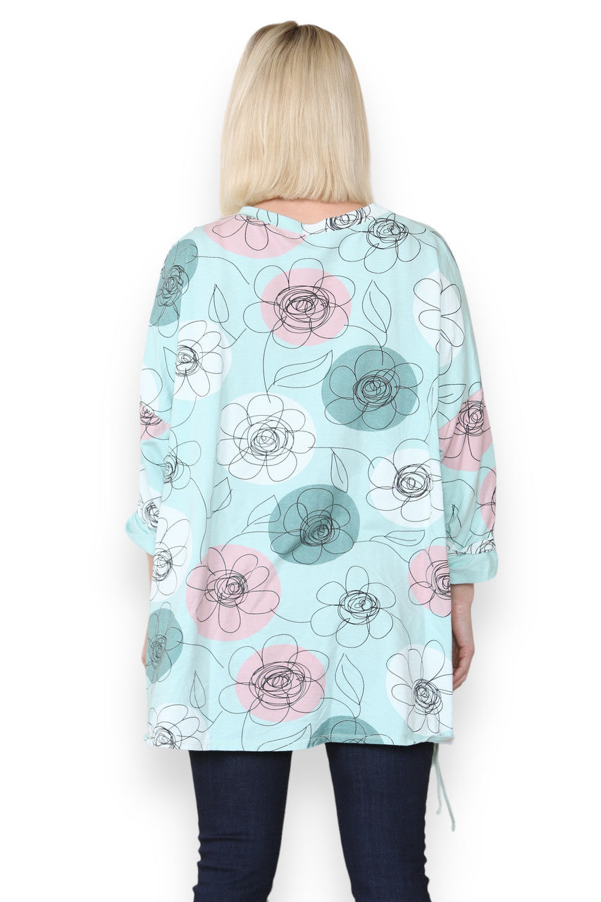 SWEATER VAN KATOEN MET BLOEMENSKETCHPRINT MINT