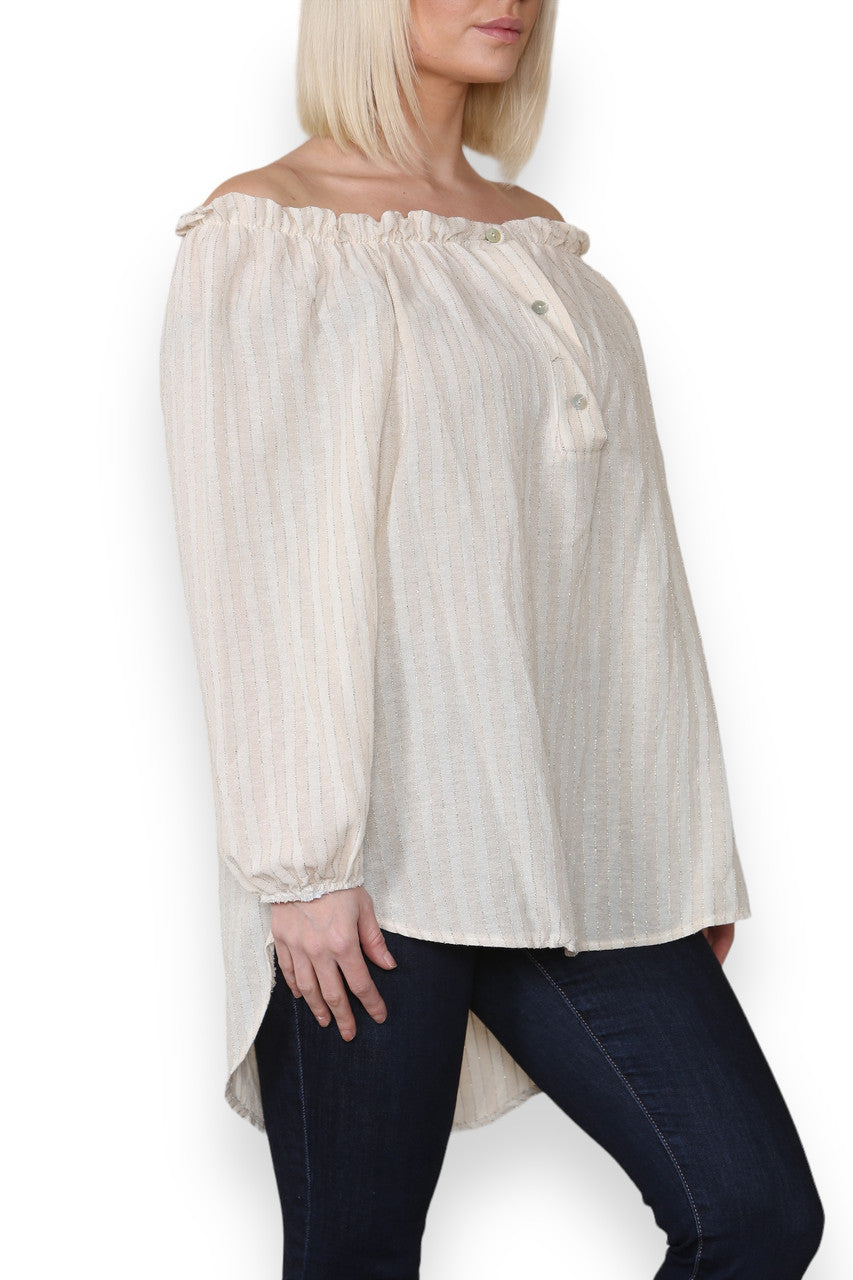 STRIPE BARDOT GYPSY TOP STONE