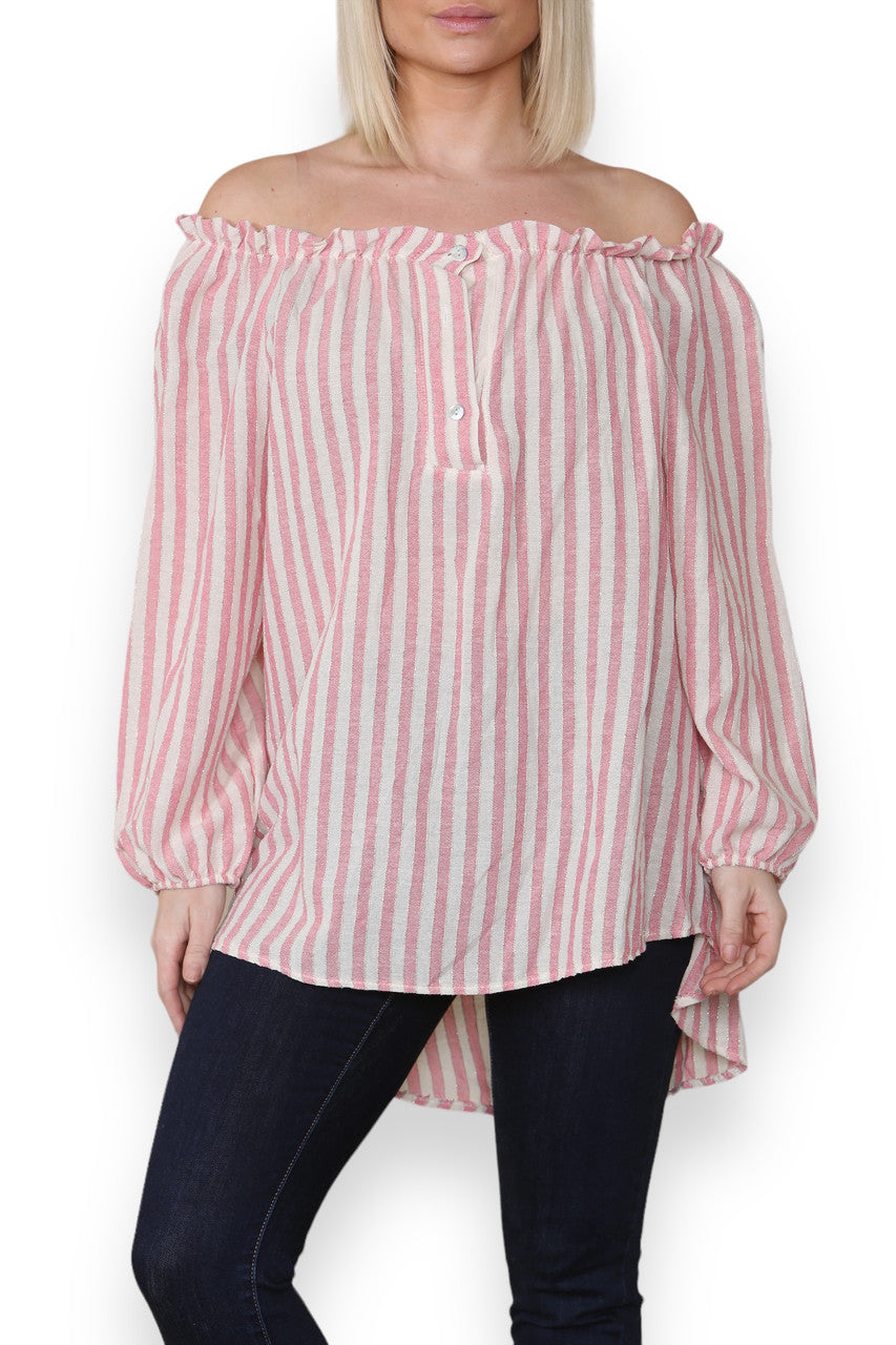 STRIPE BARDOT GYPSY TOP PINK