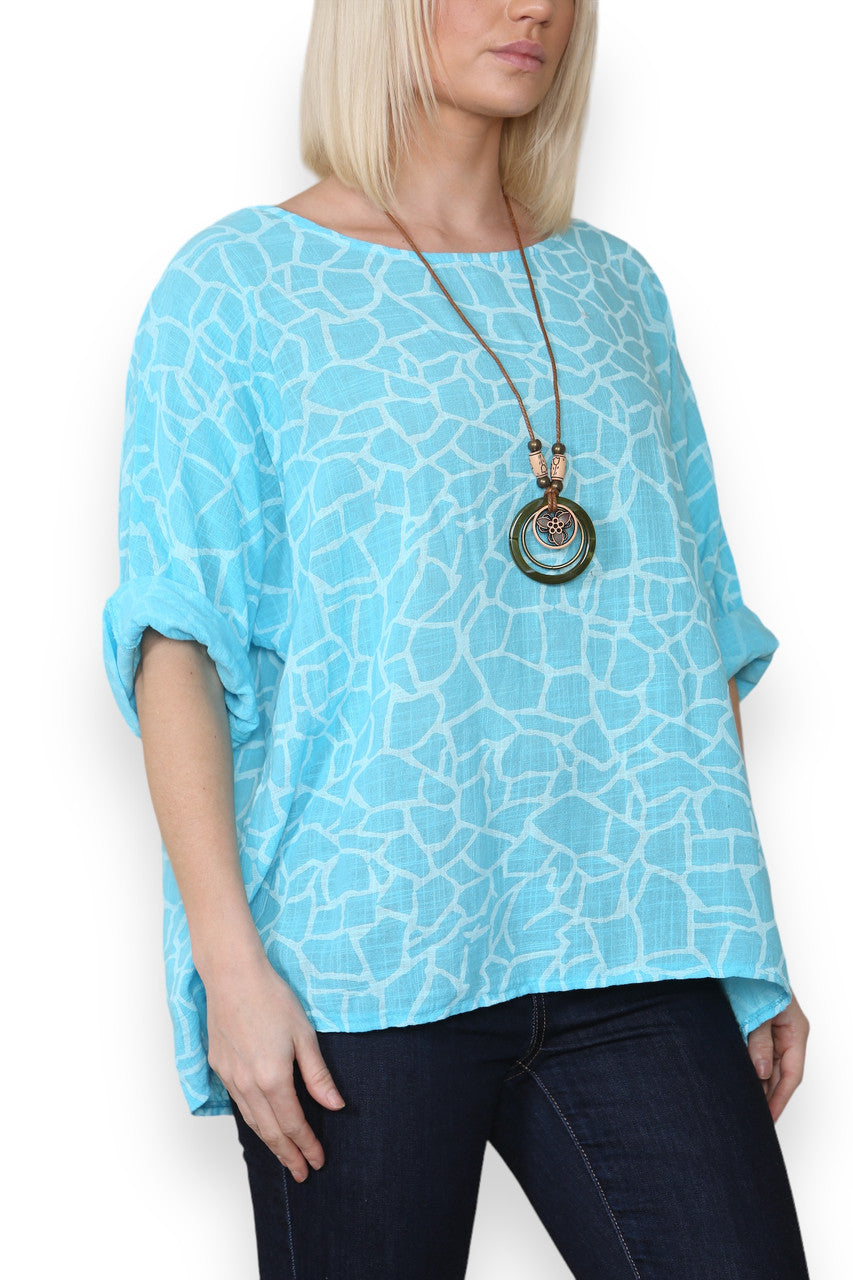 CRACK EFFECT PRINT TOP TURQUOISE