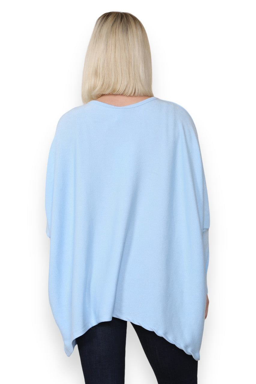 PLAIN FINE KNIT TOP WITH CHUNKY NECKLACE LIGHT BLUE