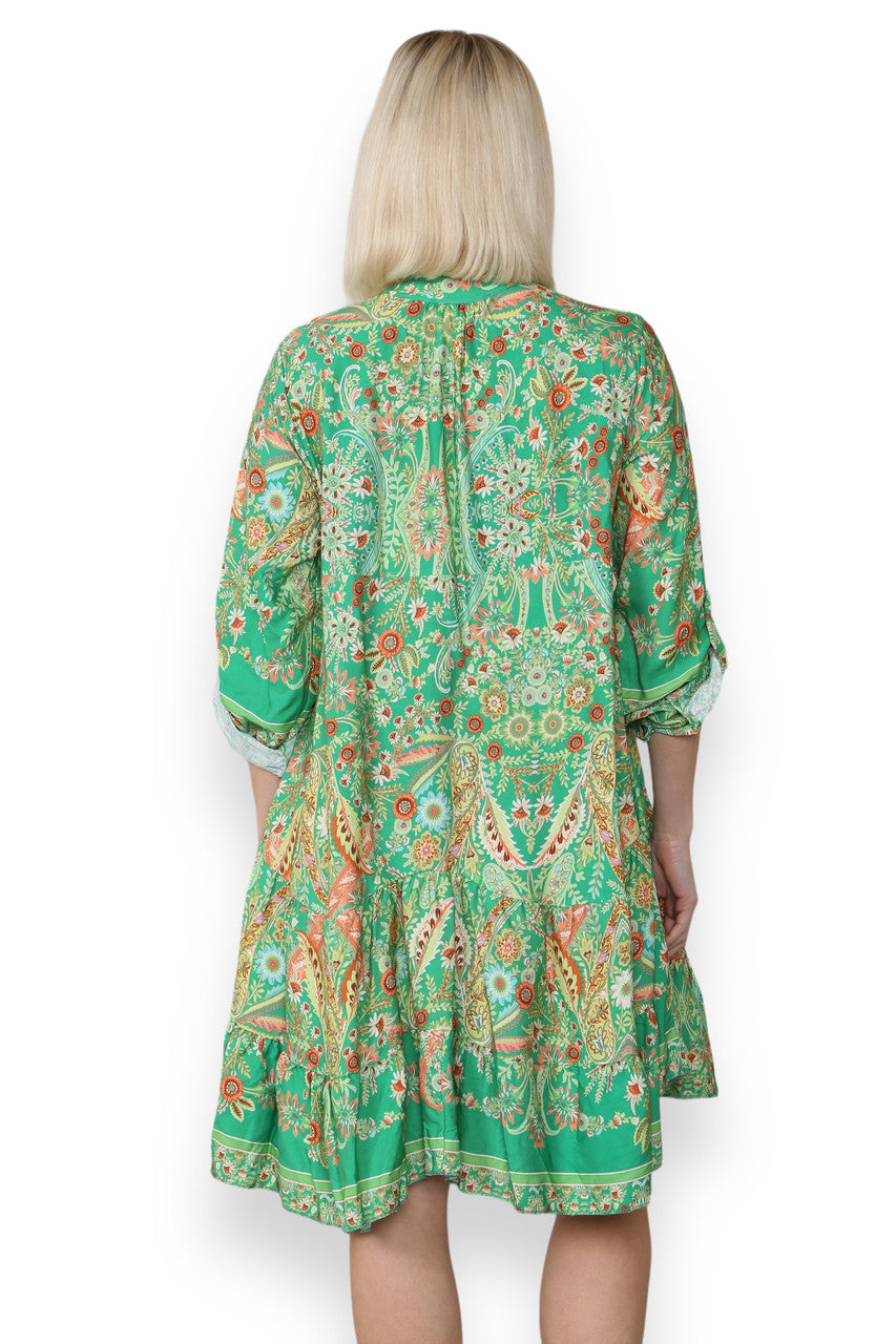 PAISLEY FLORAL PRINT SHIRT DRESS GREEN