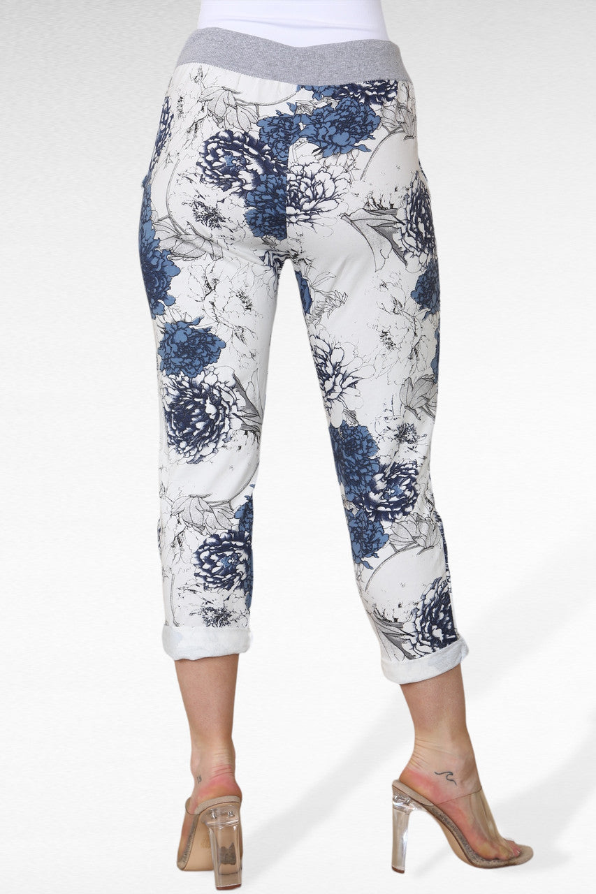 FLORALE HORTENSIA PRINT JOGGINGBROEK - WIT