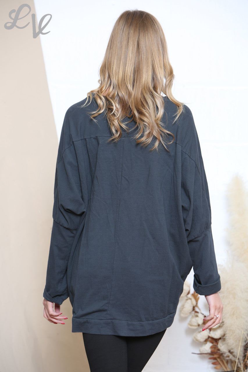 Ladies Love Graphic Sweatshirt Top Charcoal