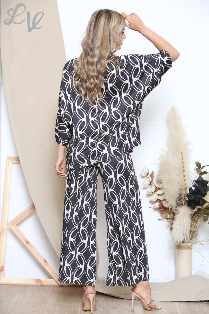 Dames Top & Broek Set met Kettingprint Zwart