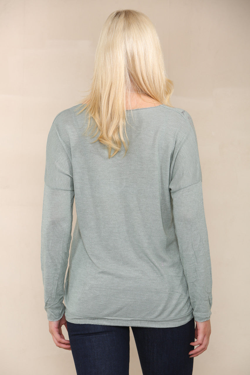 BAROQUE FOIL FINE KNIT TOP KHAKI