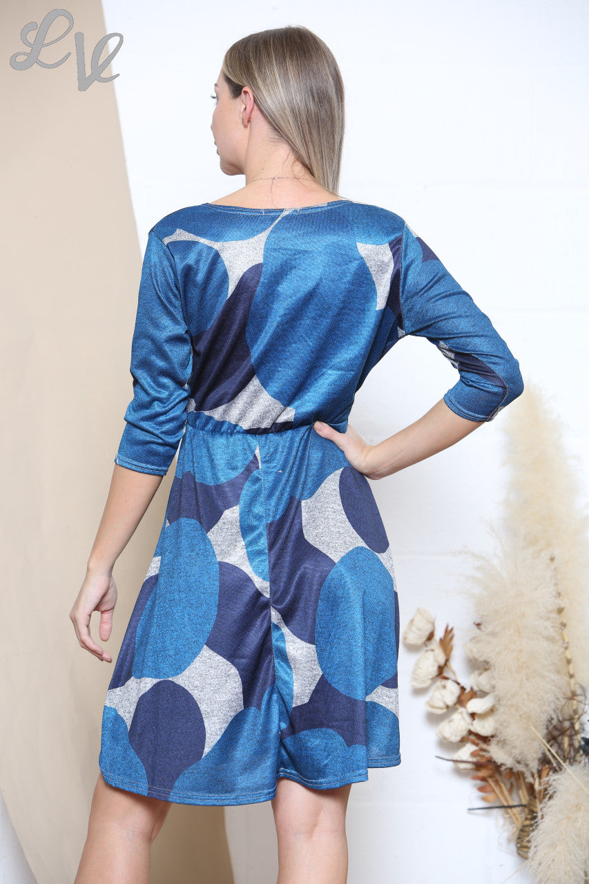 Ladies Geometric Print Dress Teal