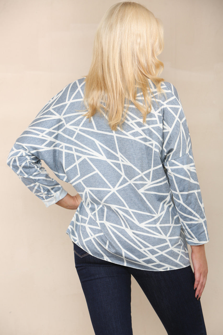 GEOMETRIC LINES FINE KNIT TOP NAVY