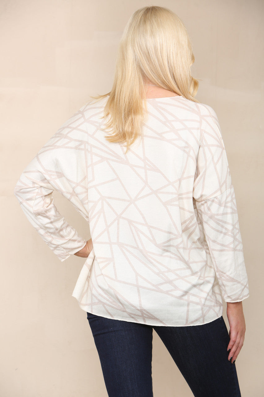 GEOMETRIC LINES FINE KNIT TOP CREAM