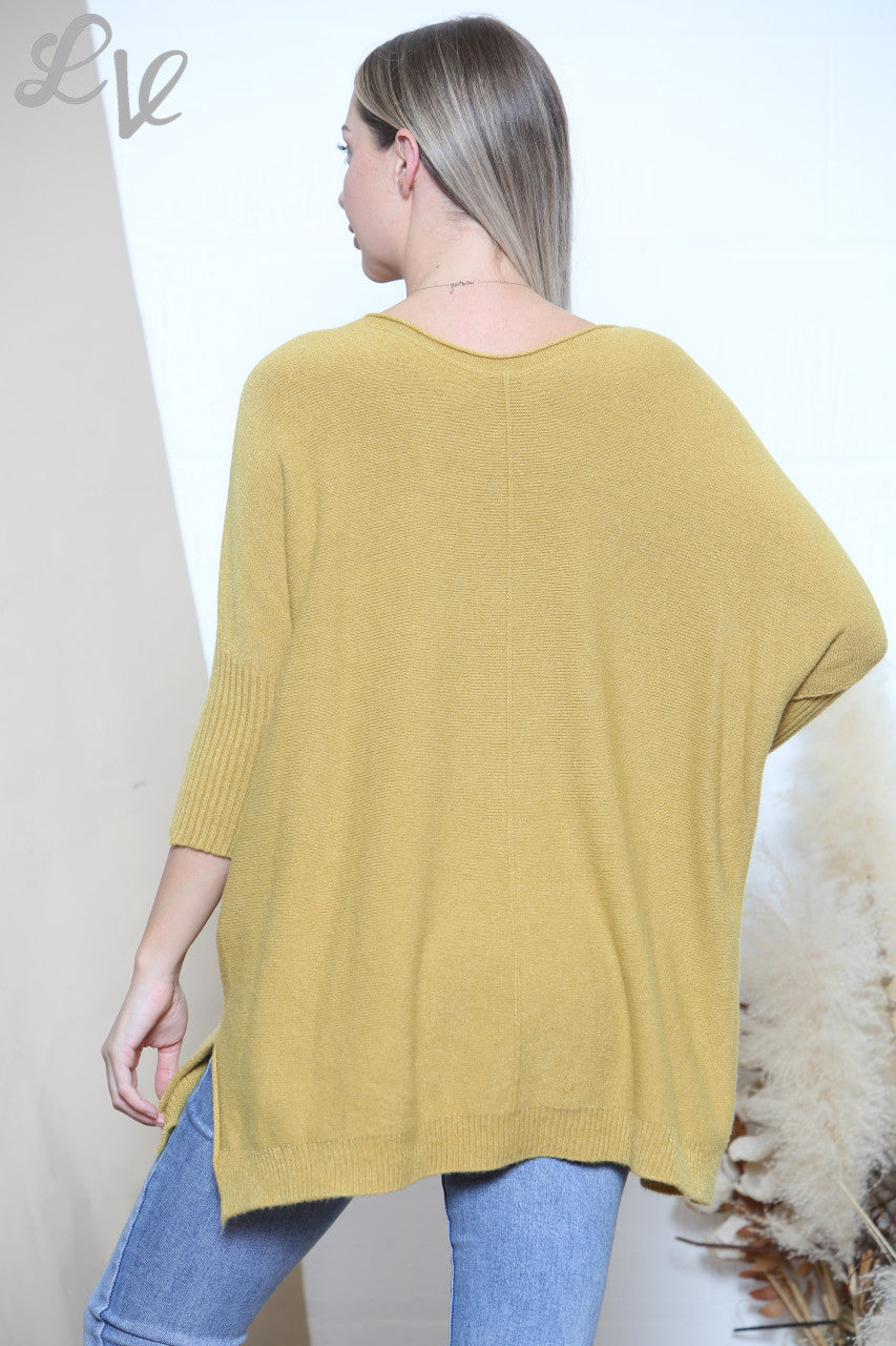 Ladies Slouched Knitted Jumper Top Mustard