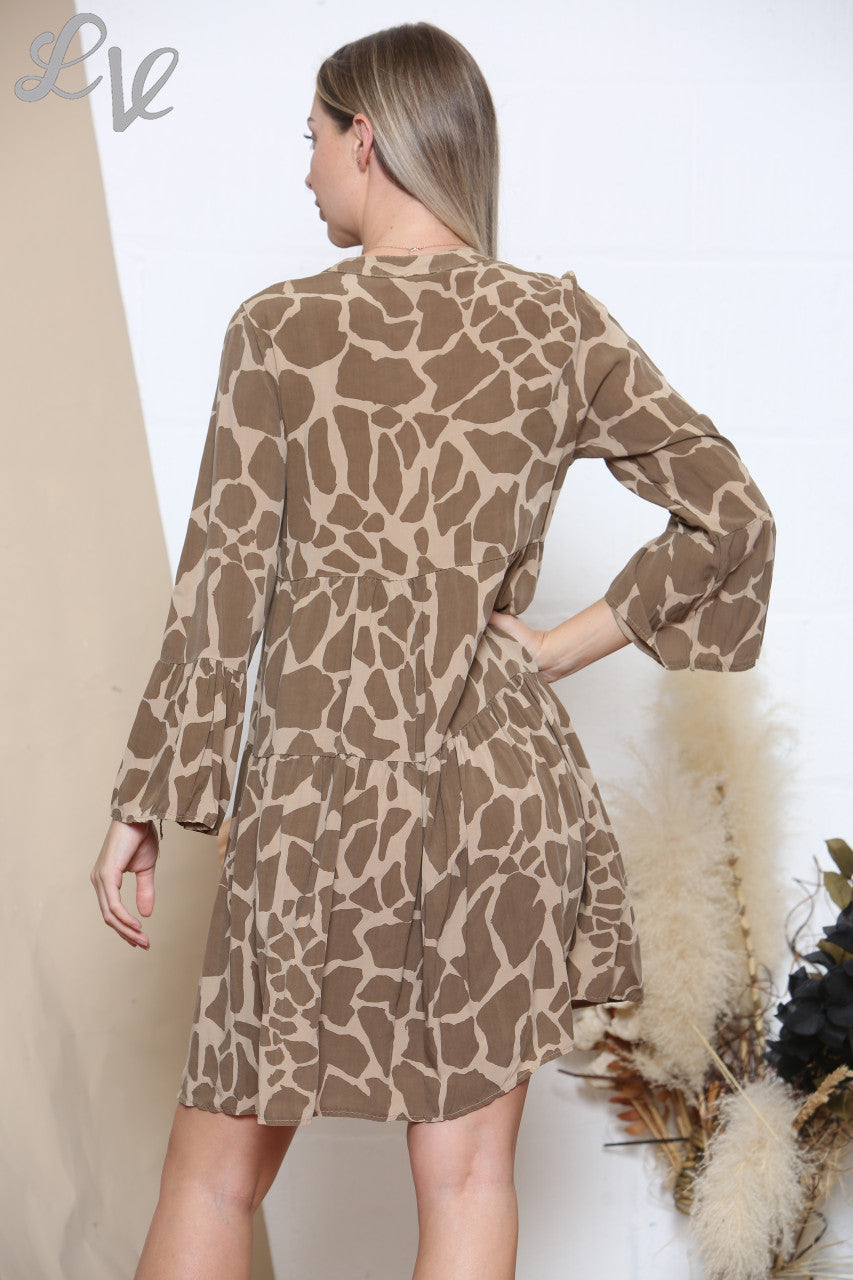 Damesjurk met Girafprint Tan