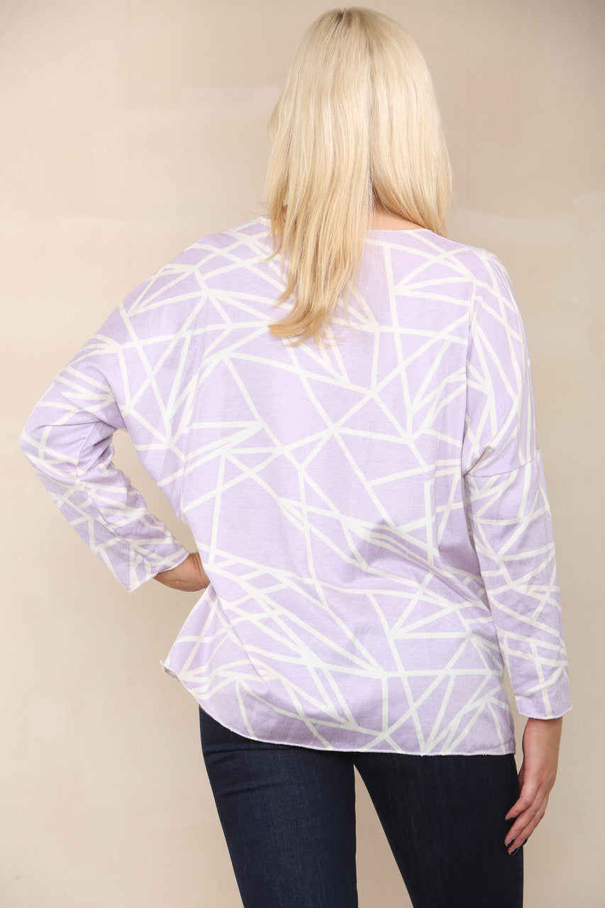 GEOMETRIC LINES FINE KNIT TOP LILAC