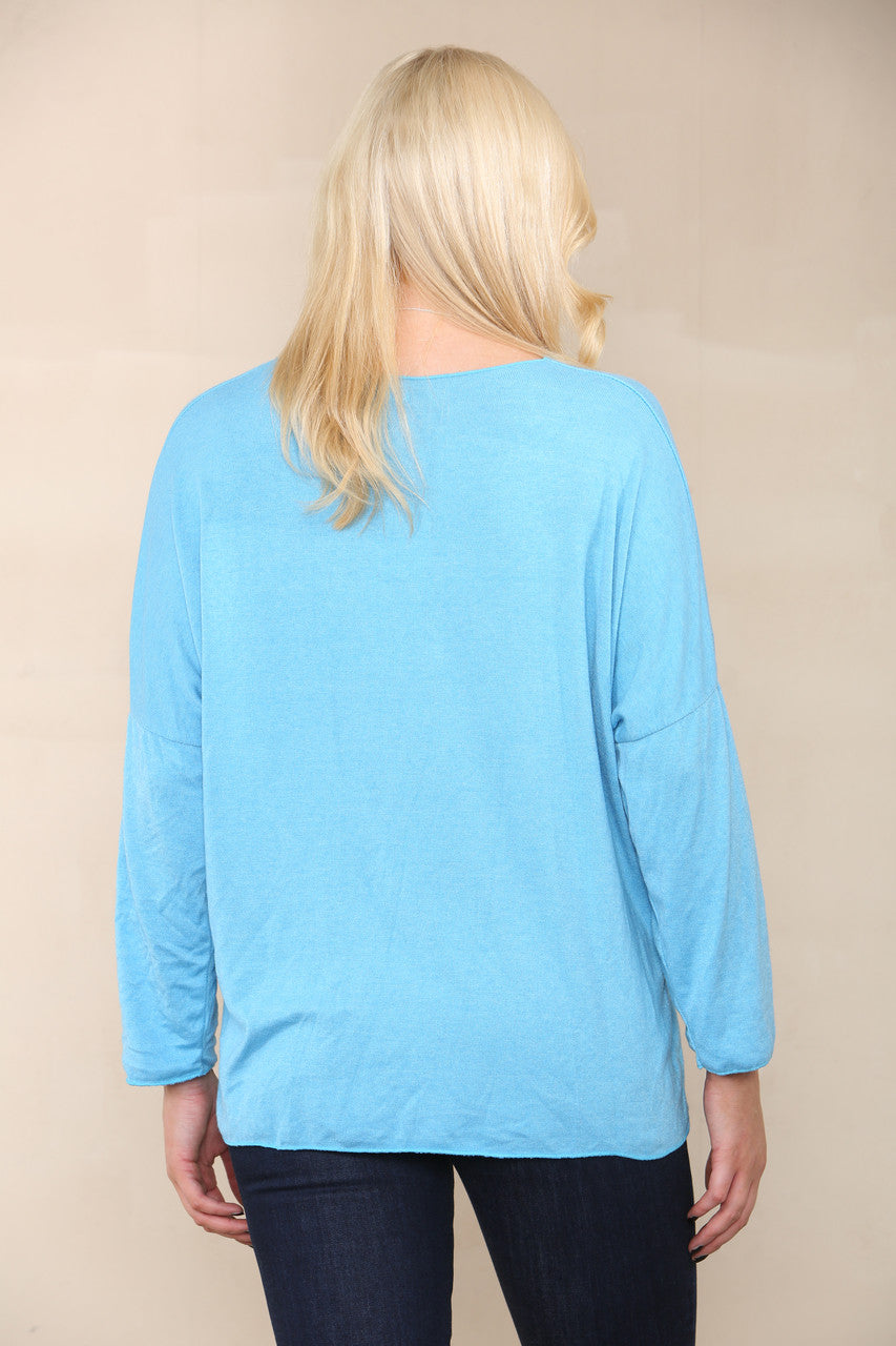PLAIN FINE KNIT TOP TURQUOISE