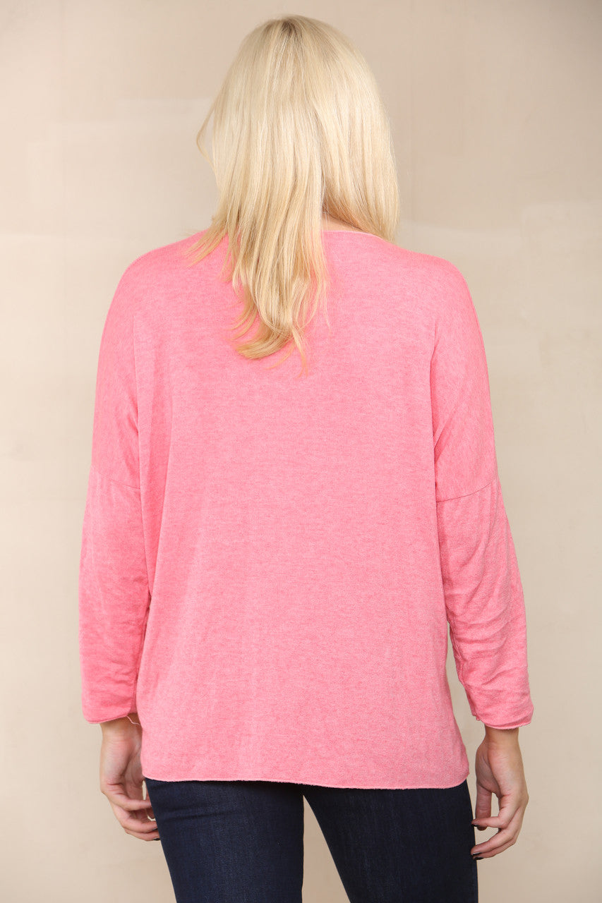 PLAIN FINE KNIT TOP CORAL