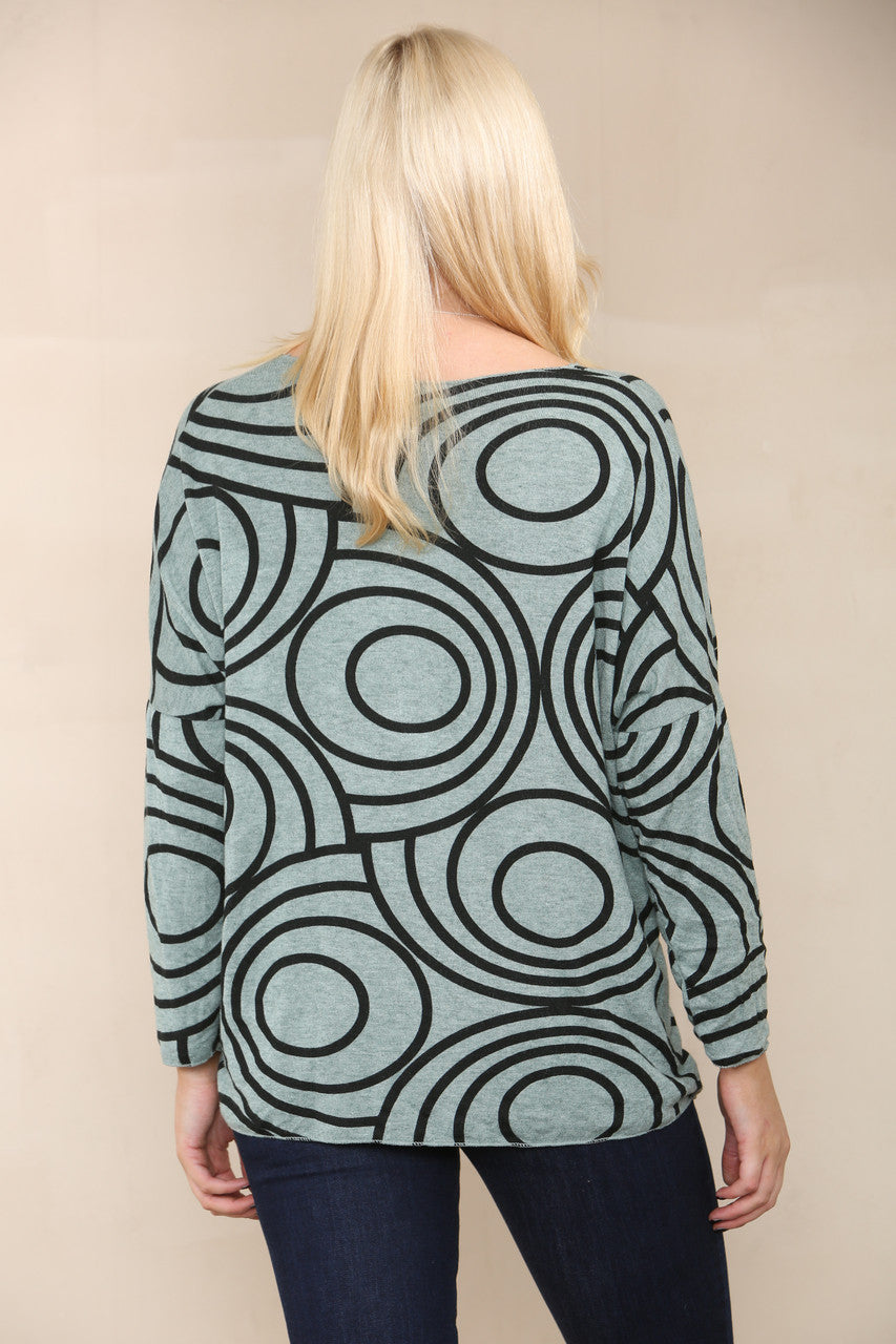 CIRCLE SWIRLS FINE KNIT TOP KHAKI