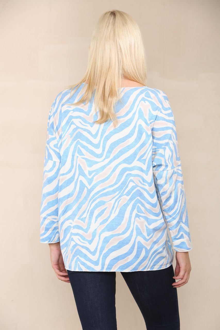 ZEBRA PRINT FINE KNIT TOP DENIM
