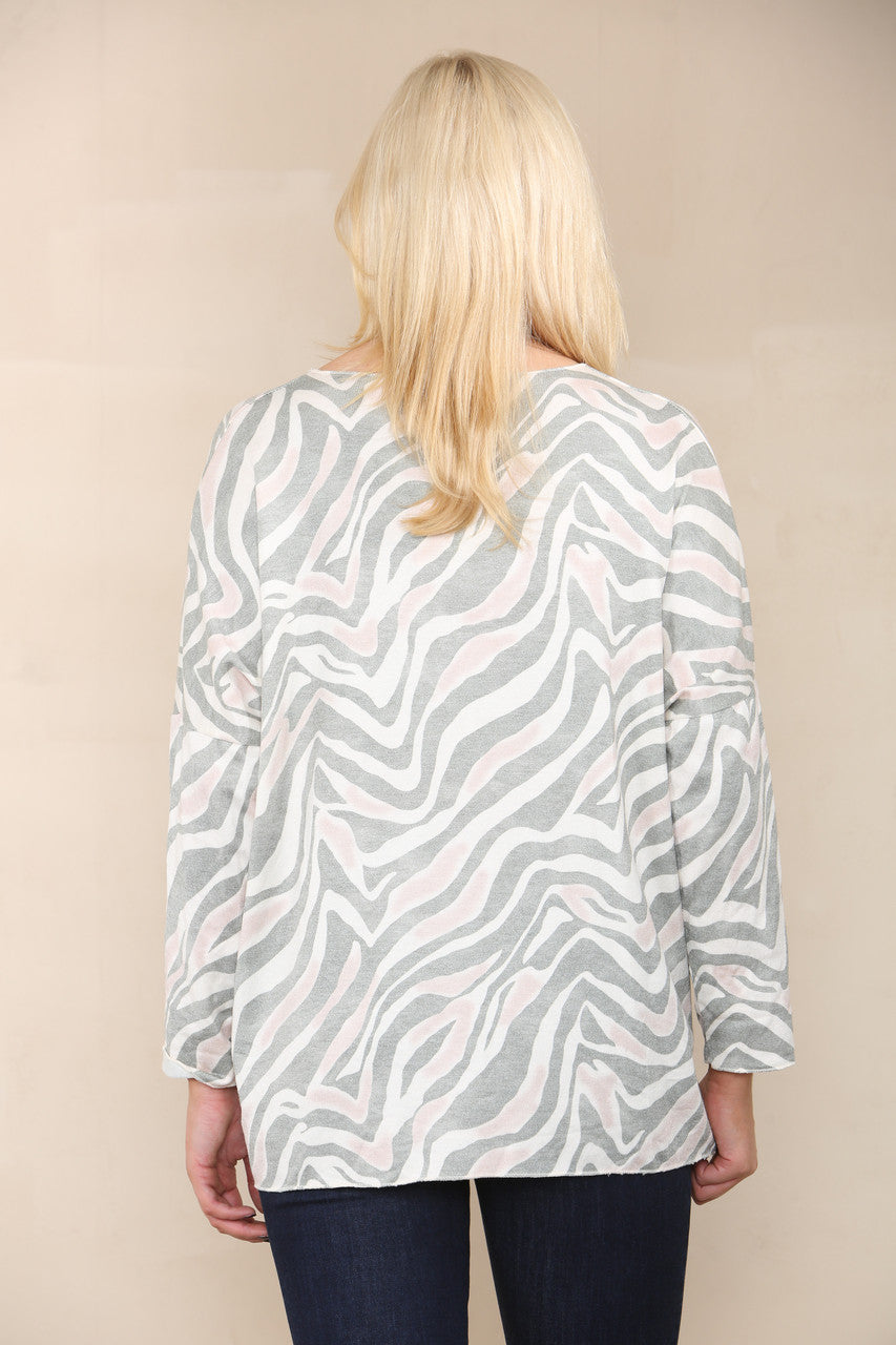 ZEBRA PRINT FINE KNIT TOP KHAKI