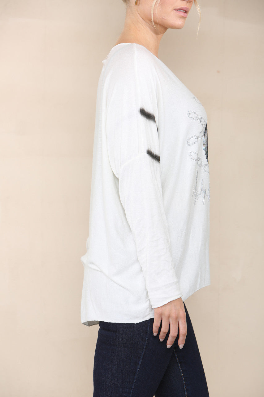 SEQUIN LOVE HEART FINE KNIT TOP WHITE
