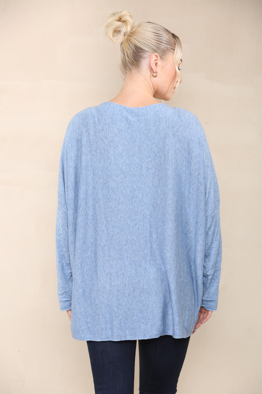 SEQUIN LOVE HEART FINE KNIT TOP DENIM