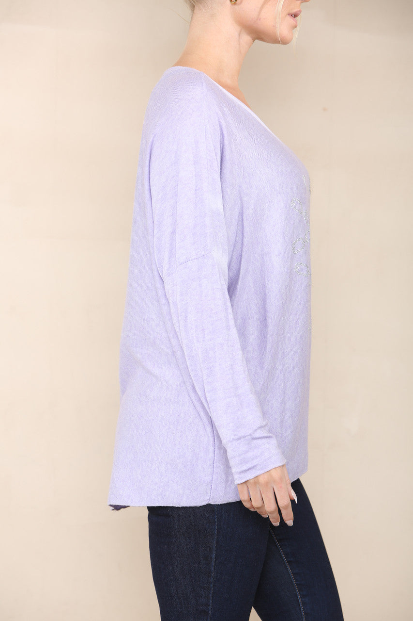 SEQUIN LOVE HEART FINE KNIT TOP LILAC