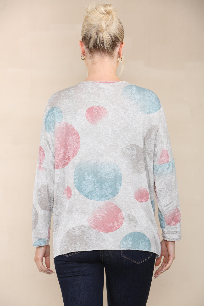 FLORAL CICLE SHADOW PRINT FINE KNIT TOP STONE