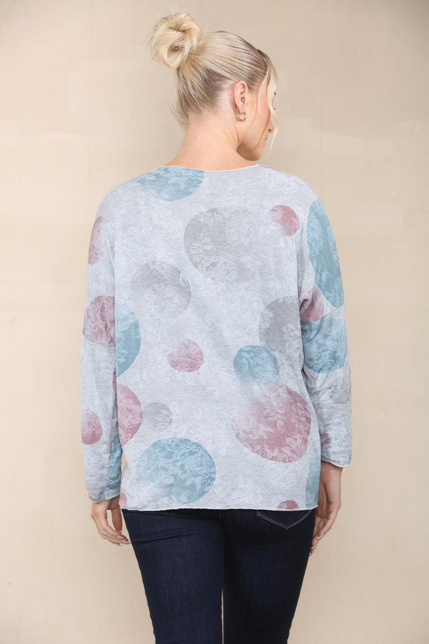 FLORAL CICLE SHADOW PRINT FINE KNIT TOP GREY
