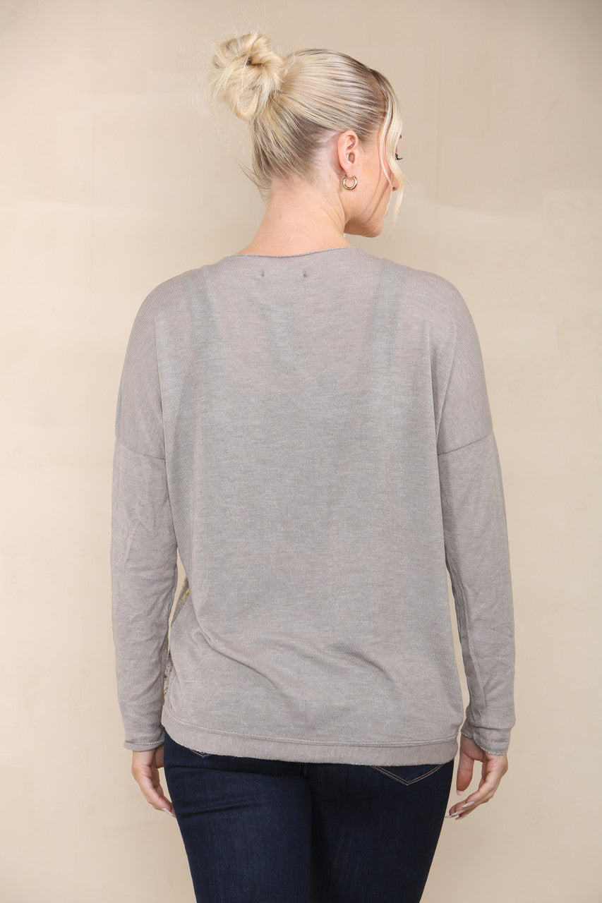 REPTILE FOIL FINE KNIT TOP TAUPE