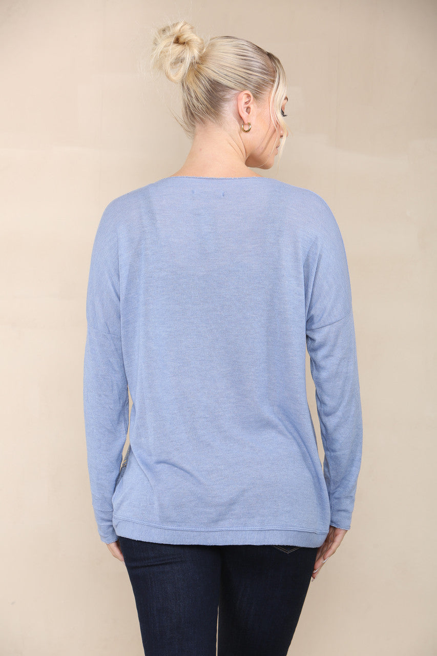 REPTILE FOIL FINE KNIT TOP DENIM