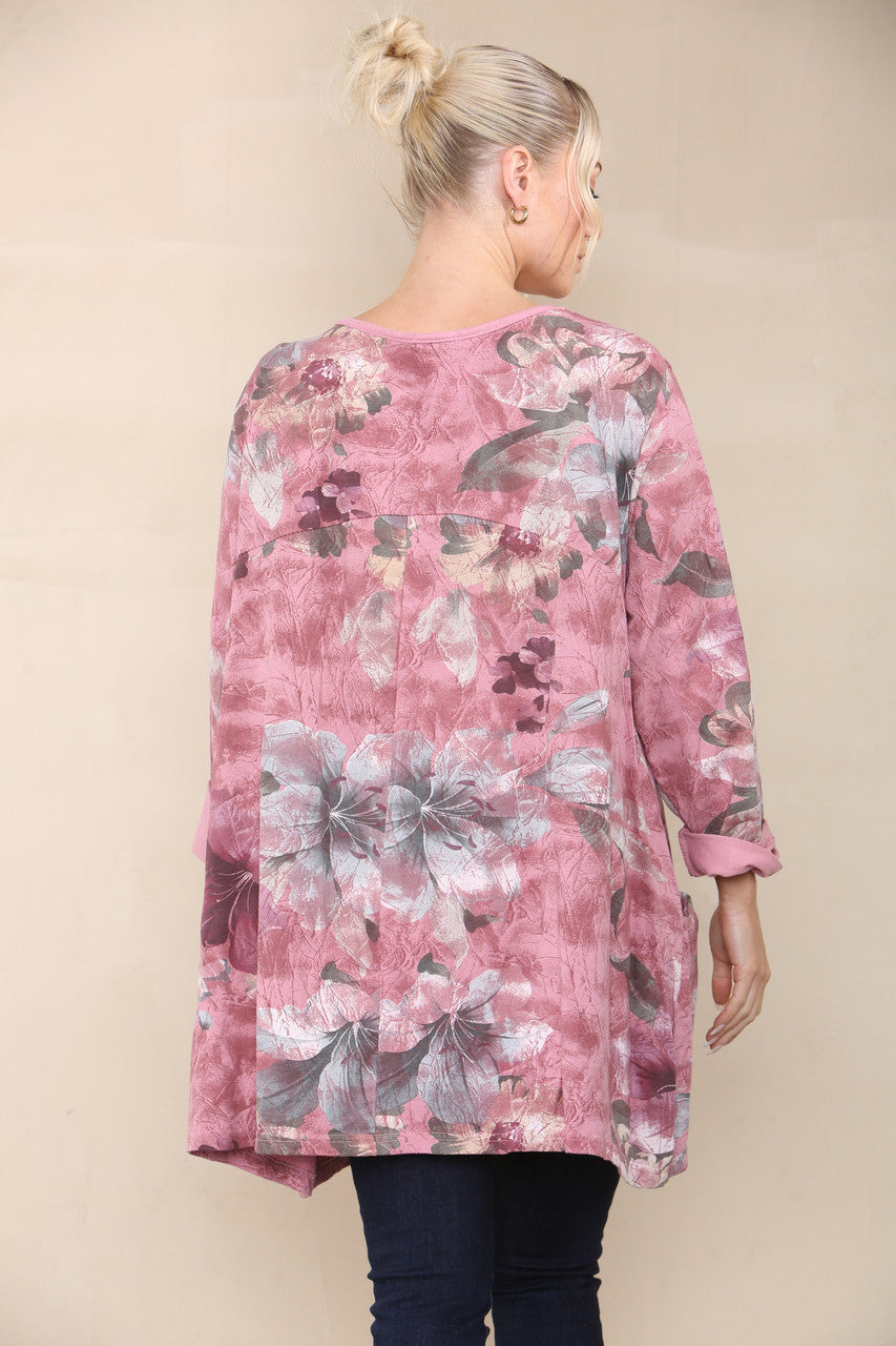 FLORAL LILY PRINT TOP PINK