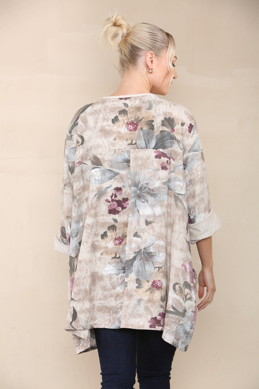 FLORAL LILY PRINT TOP STONE