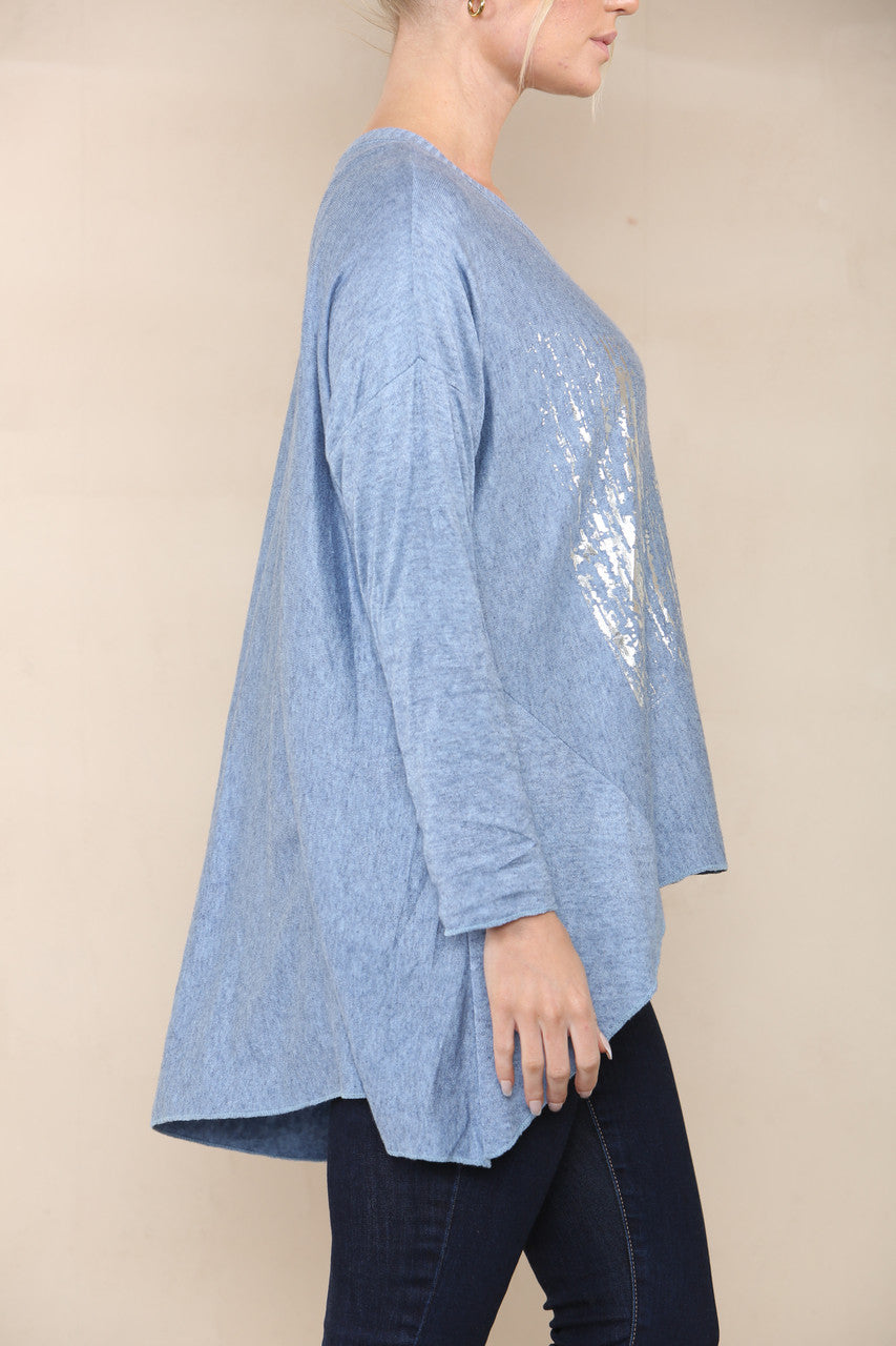 STAR SEQUIN FOIL FINE KNIT TOP DENIM