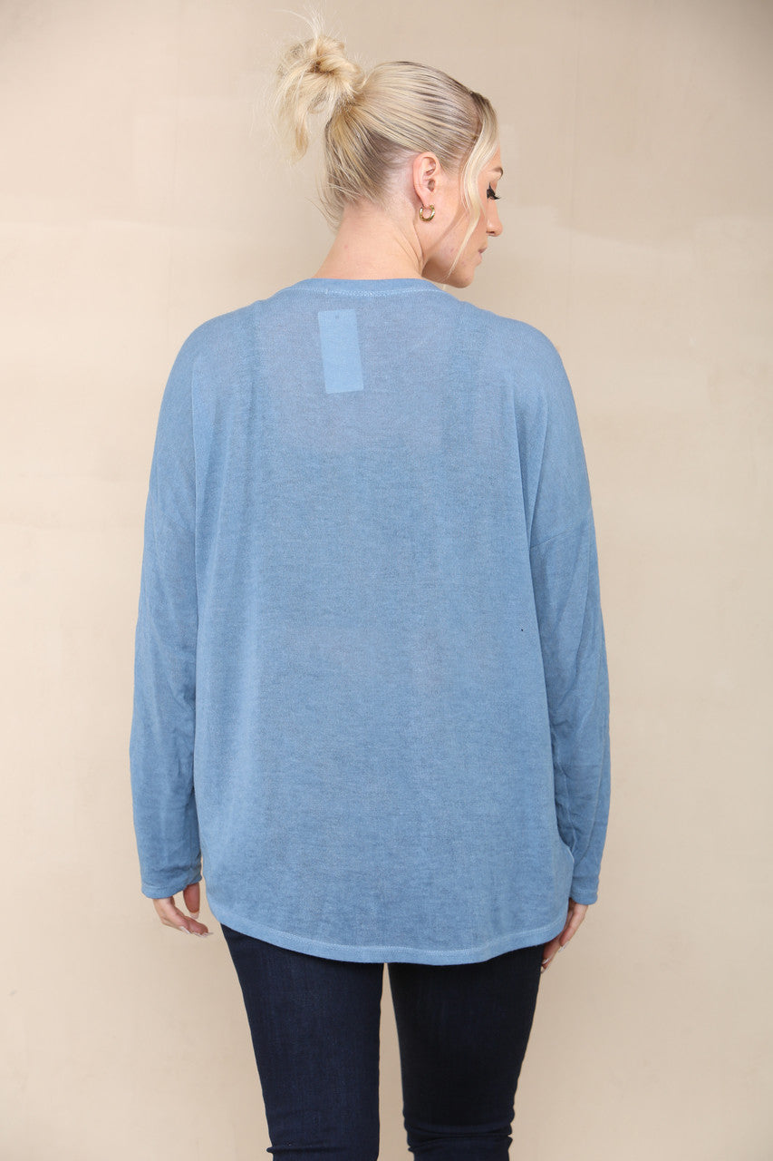 TIE DYE FINE KNIT SILKY TOP DENIM