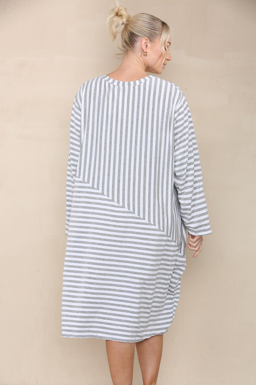 CONTRAST STRIPED DRESS GREY