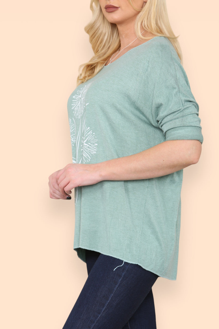 DANDELION OUTLINE FINE KNIT TOP SAGE GREEN