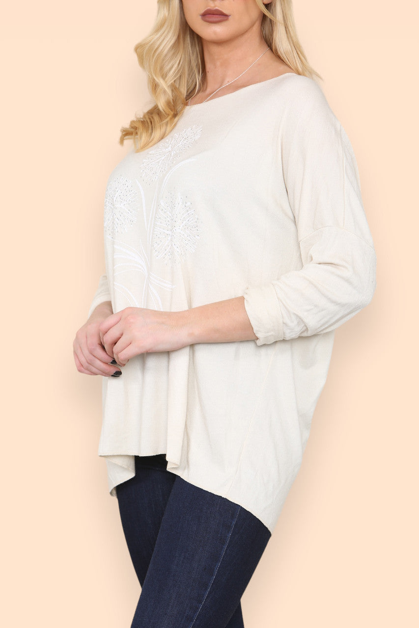 DANDELION OUTLINE FINE KNIT TOP STONE