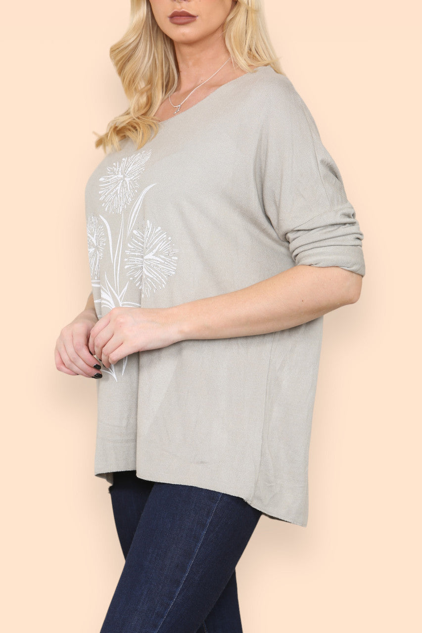 DANDELION OUTLINE FINE KNIT TOP TAUPE