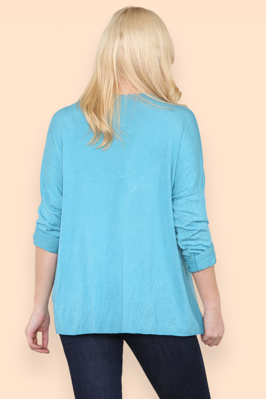 DANDELION OUTLINE FINE KNIT TOP TURQUOISE