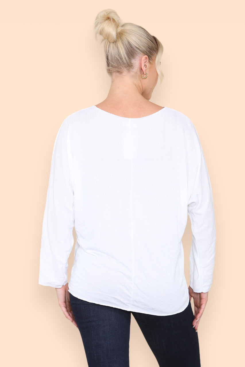 SQUIGGLE EMBROIDERY FINE KNIT TOP WHITE