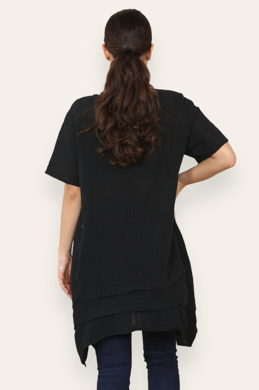 LAGENLOOK 2 POCKET TUNIC TOP BLACK