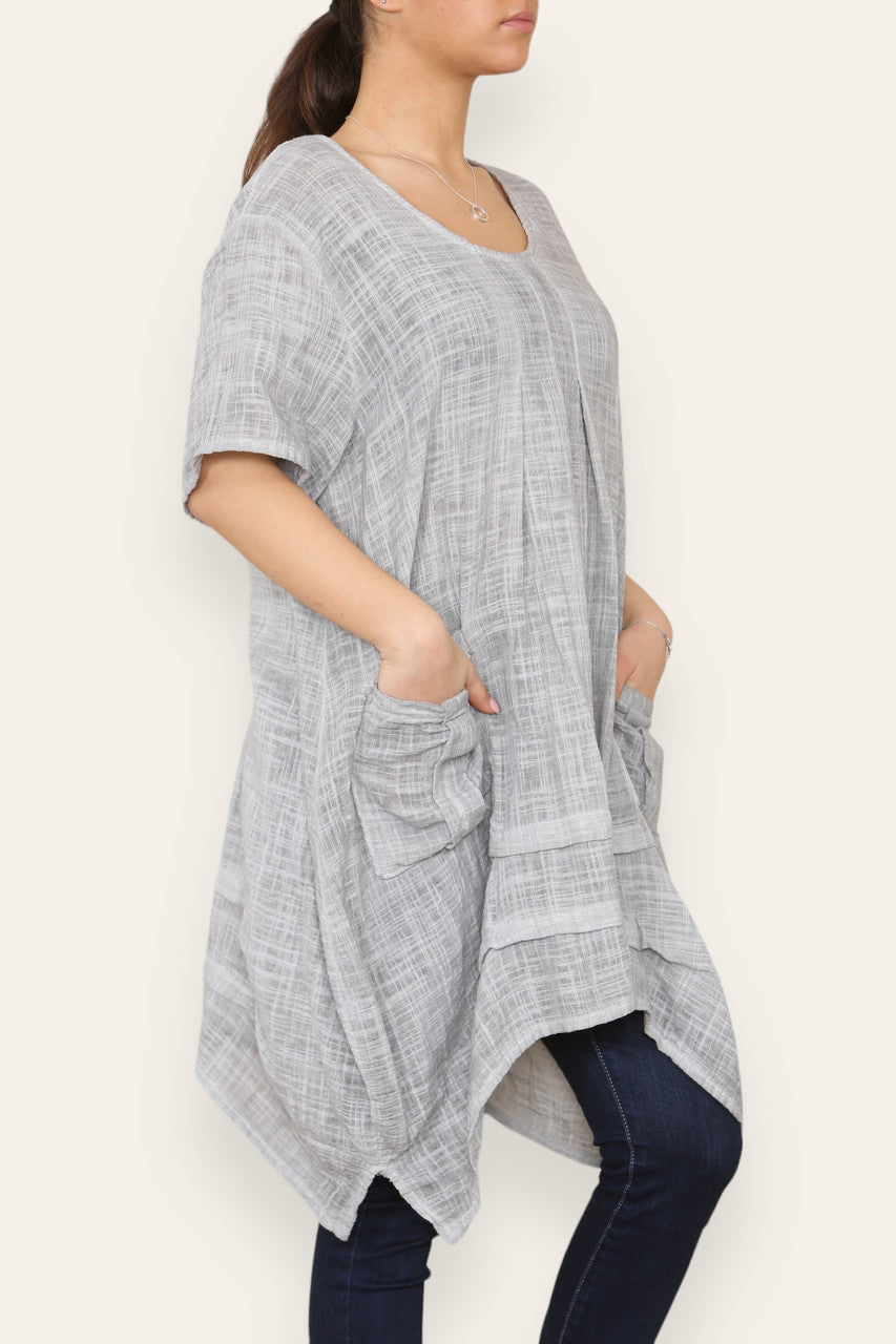 LAGENLOOK 2 POCKET TUNIC TOP SILVER