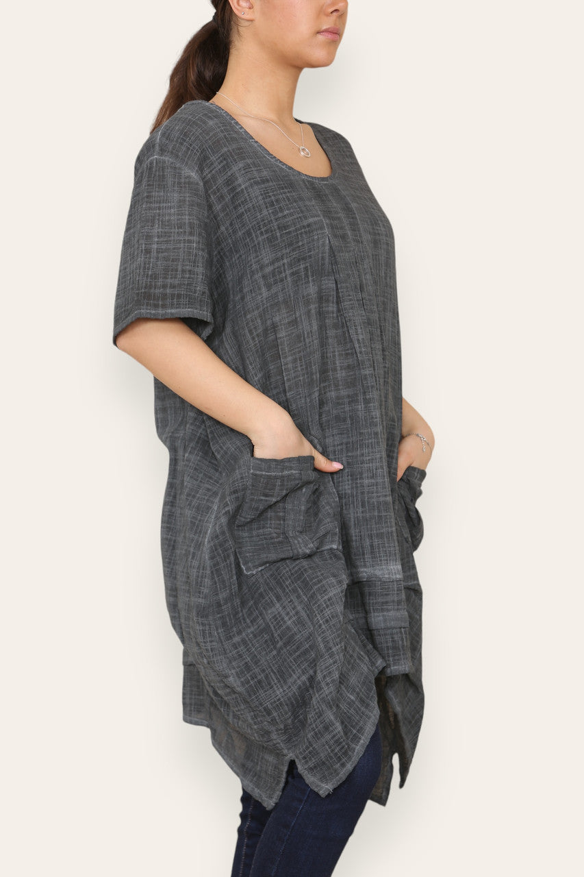 LAGENLOOK 2 POCKET TUNIC TOP CHARCOAL