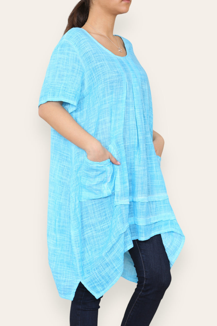 LAGENLOOK 2 POCKET TUNIC TOP SKY BLUE
