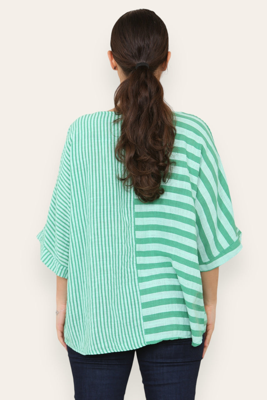 STRIPE BLOCK PRINT TOP GREEN