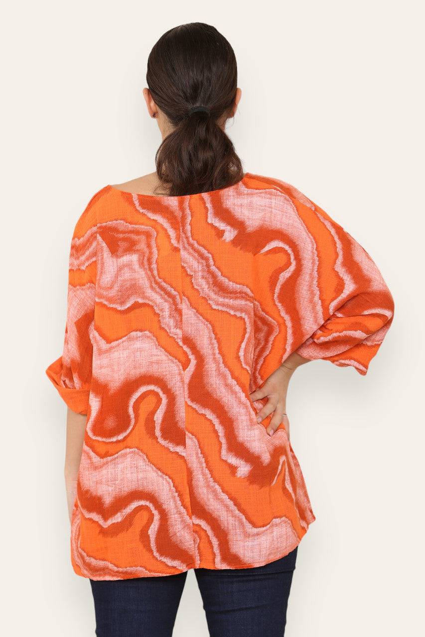 MARBLE SWIRL PRINT TOP ORANGE